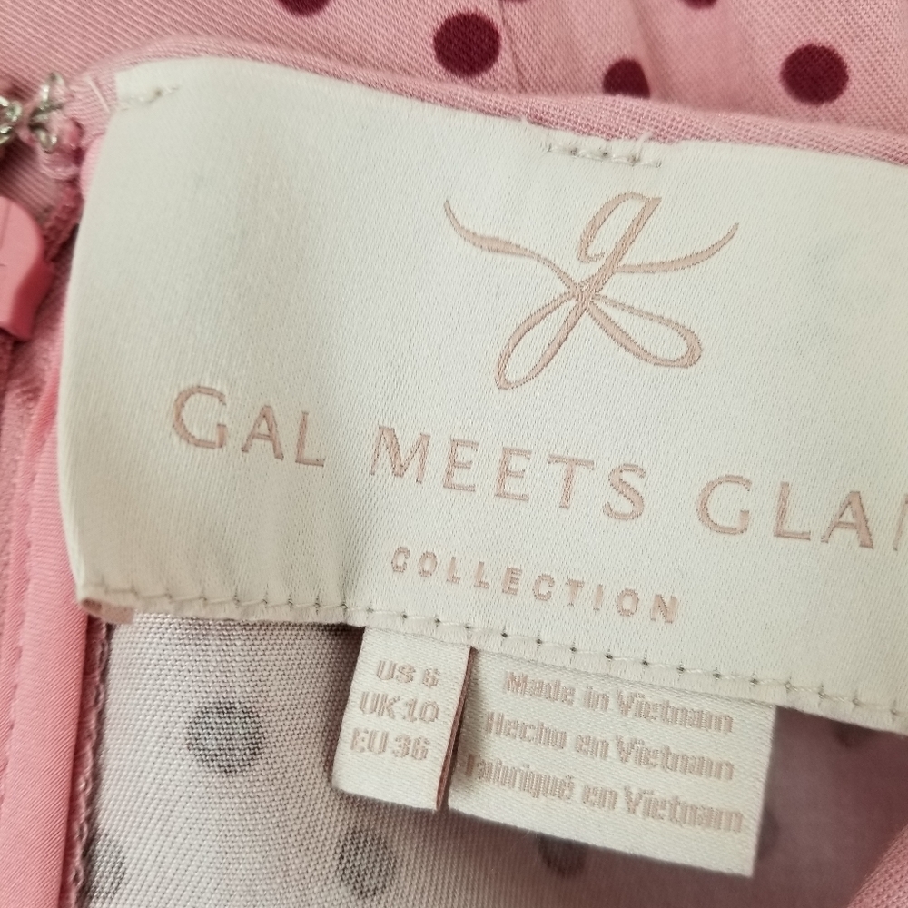 Gal Meets Glam Corinne Mauve Polka Dot Cinch Waist A-line Dress Size Small - Picture 13 of 15